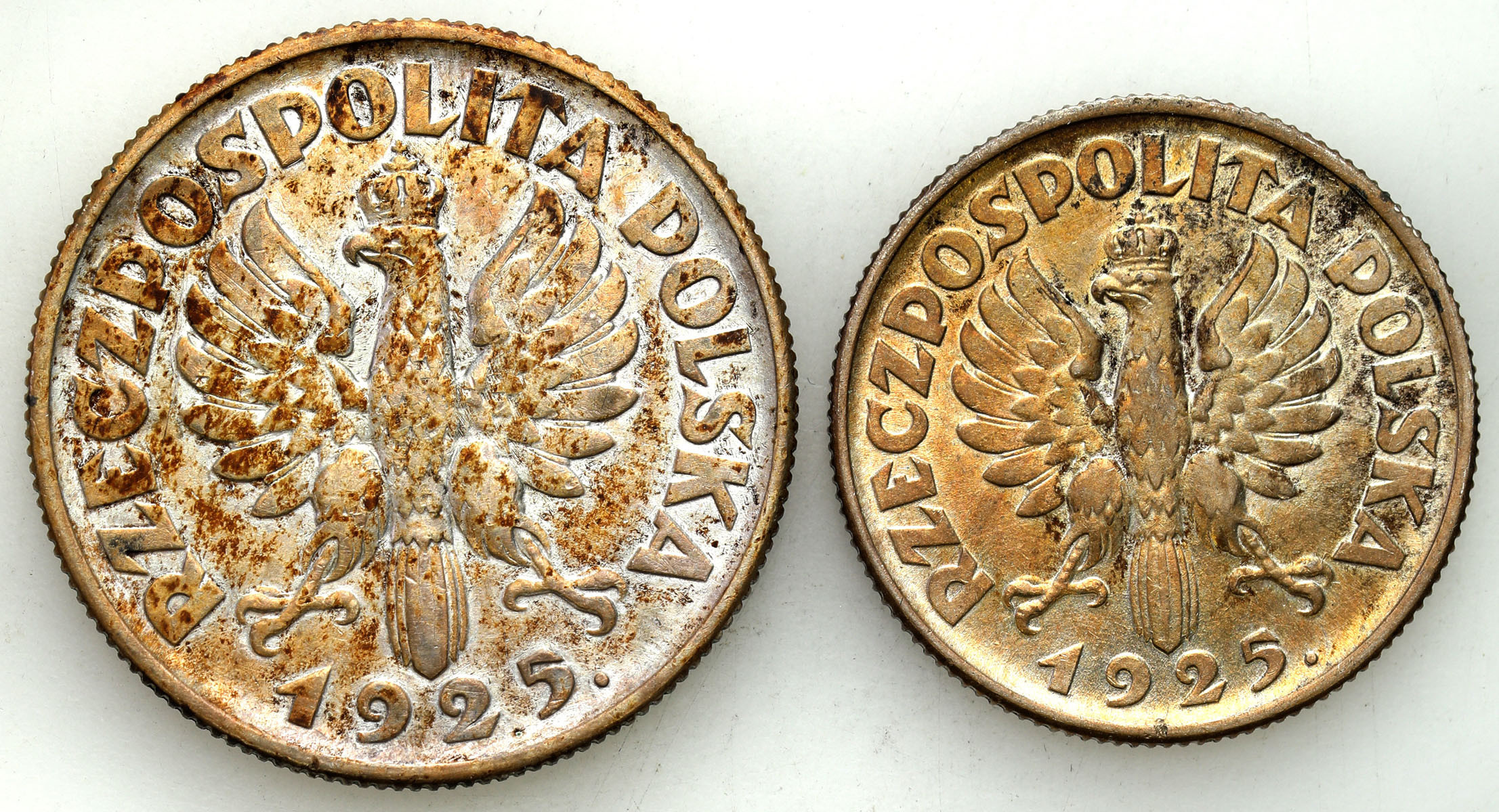 II RP. 1 złoty 1925, Londyn, 2 złote 1925 kropka, Londyn, zestaw 2 monet